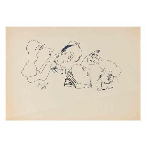 Figures is an artwork realized by Mino Maccari (1924-1989) in 1950 c. Ink on paper. A verso-recto paper drawn. Hand-signed...
