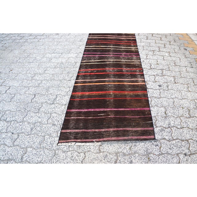 1960s Turkish Handmade Stripe Kilim Runner Rug For Sale - Image 6 of 11