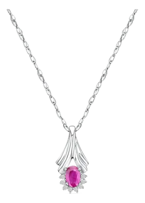 Oval Ruby Diamond Halo Pendant 1.10cttw 14k White Gold 16"