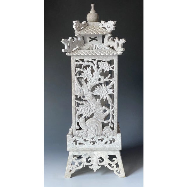 Stone Vintage Hand Carved Openwork Soapstone Chinese Pagoda Lantern Lamp For Sale - Image 7 of 15