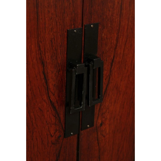 Brown Mid Century Campaign Style Two-Door Rosewood Cabinet For Sale - Image 8 of 13