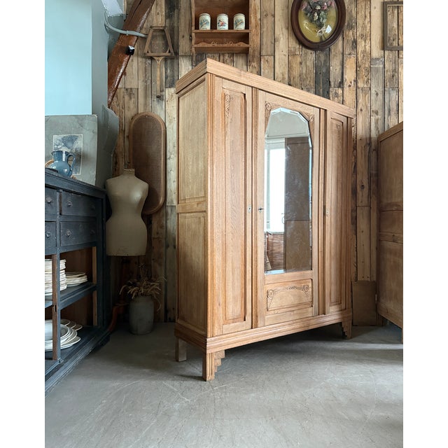 Art Deco Oak 3-Door Wardrobe, 1930s For Sale - Image 10 of 16