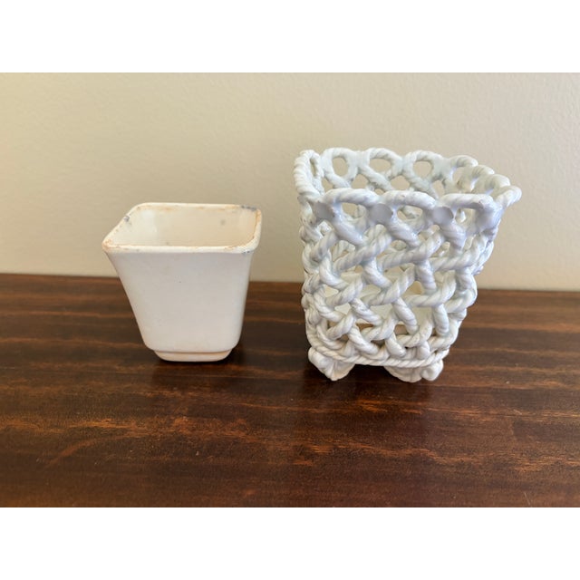 Vintage French Country Reticulated Porcelain Rope-Form Cachepot, Circa 1960s For Sale - Image 13 of 14