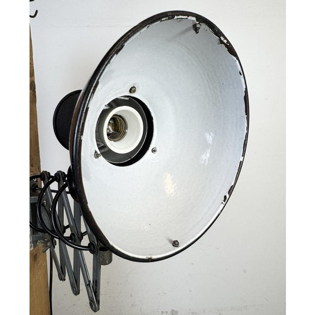 Industrial Black Enamel Scissor Wall Lamp, 1950s For Sale - Image 11 of 18