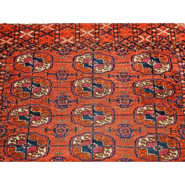 19th Century Vintage Turkmen Tekke Rug With Geometric Medallions For Sale In Chicago - Image 6 of 12