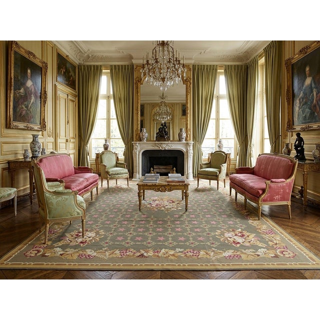 9x12 Vintage Aubusson Flat Weave Wool Rug, Olive Green Star Lattice For Sale - Image 13 of 15