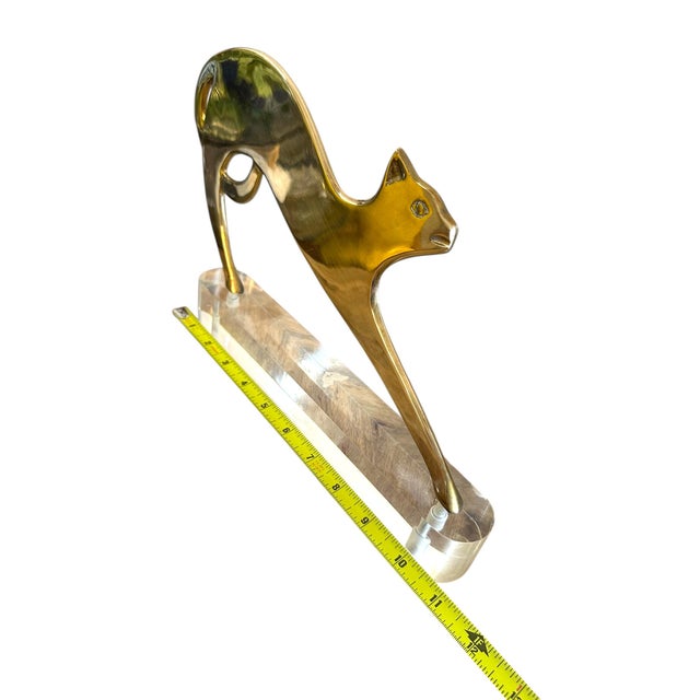 Early 20th Century Werkstätte Stretching Brass Cat on Clear Plinth Hagenauer Style For Sale - Image 4 of 17