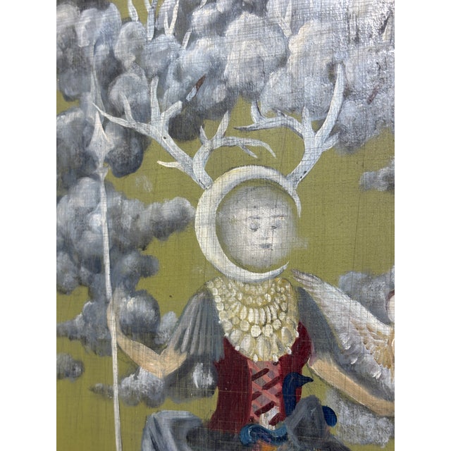 Gustavian Style Allegorical Oil in Wood Painting of “The Lady Moon” With Gilt Border For Sale - Image 4 of 11