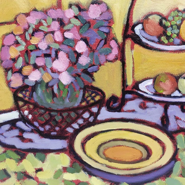 Garden Table - Vibrant Oil Painting With Flowers and Fruit For Sale - Image 4 of 7