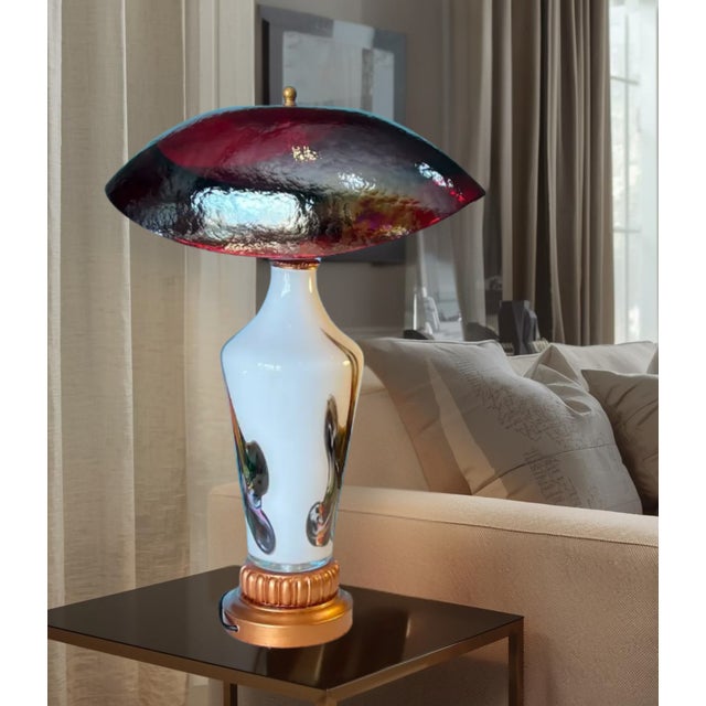 Murano Oval Art Glass Wine Colored Mushroom Abstract Table Lamp For Sale - Image 17 of 18