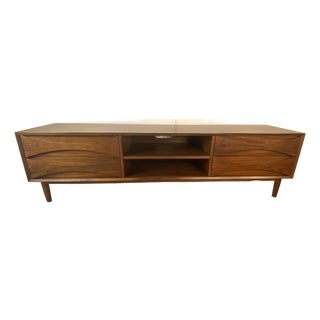 Mid‑Century Solid Walnut Credenza – Sculpted Fronts, 78.75" Long W/4 Drawers For Sale
