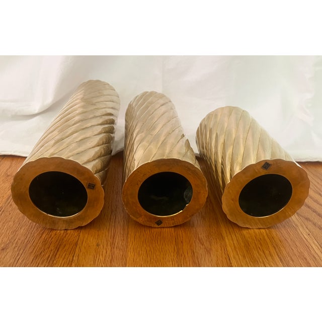 Vintage Brass Sculptural Candle Holders, Set of 3 For Sale - Image 4 of 6