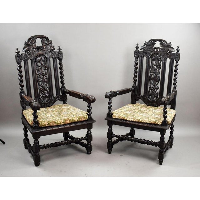 Antique Carved Throne Chairs, 1890, Set of 2 For Sale - Image 3 of 16