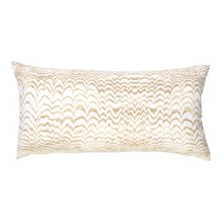 Schumacher x Trina Turk Ink Wave Print Indoor/Outdoor Pillow 24" x 12" in Natural For Sale