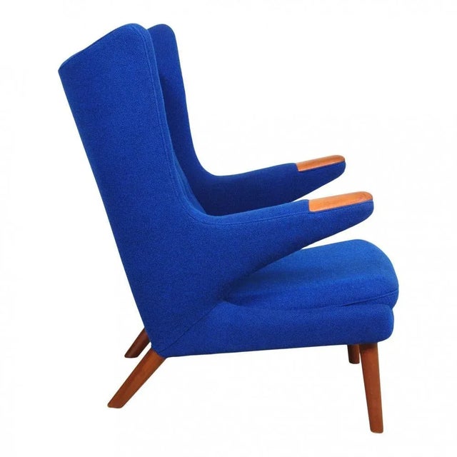Blue Fabric and Teak Papa Bear Chair by Hans J. Wegner, 1970s For Sale - Image 4 of 9