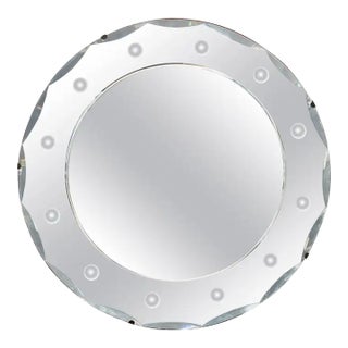 Art Deco Round Mirror With Beveled Glass Edge From England (Dia 20'') For Sale