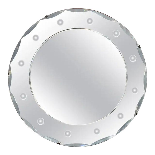 Art Deco Round Mirror With Beveled Glass Edge From England (Dia 20'') For Sale