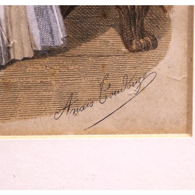 Pair 19th Century French Fashion Engravings in Walnut Frames For Sale - Image 13 of 17