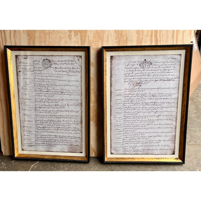 French Antique 1700s Framed French Chateau Property Transaction Documents - A Pair For Sale - Image 3 of 18