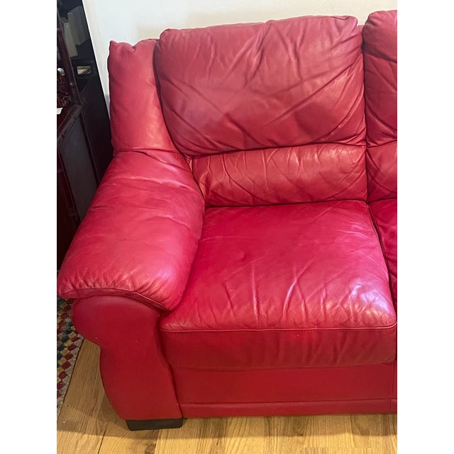 Natuzzi Vintage Natuzzi Red Leather Sofa Threeseat For Sale - Image 4 of 8