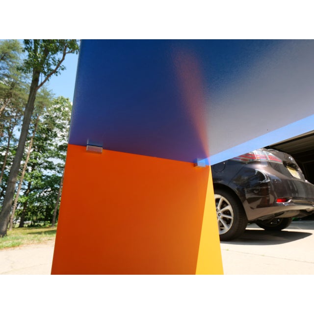 Postmodern 1990s Postmodern Multi-Color Glass Waterfall Console Table With Removable Shelf For Sale - Image 3 of 9