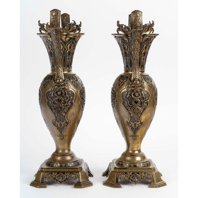 Antique Napoleon III Bronze Vases, 1800s, Ste of 2 For Sale - Image 3 of 9