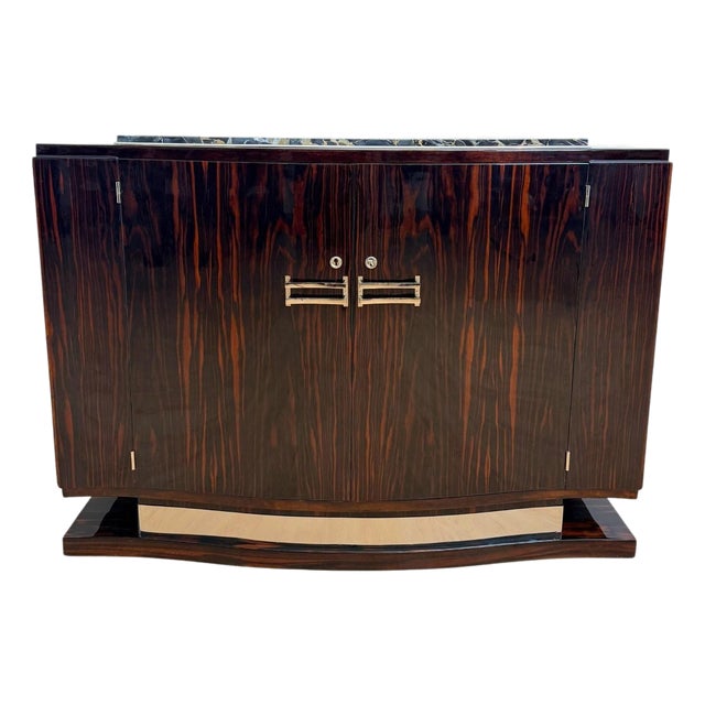 Art Deco Sideboard in Macassar, Marble & Chrome, France, 1930 For Sale