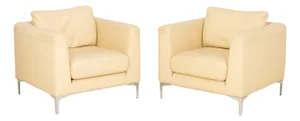 Pair of Nicoletti Off-White Leather Upholstered Club Chairs