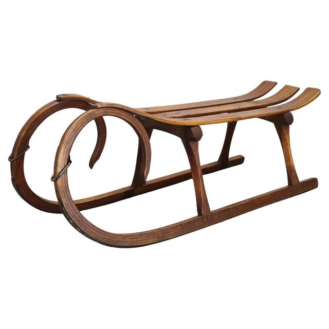 Czech Art Deco Oak Sled, 1930s For Sale - Image 15 of 15