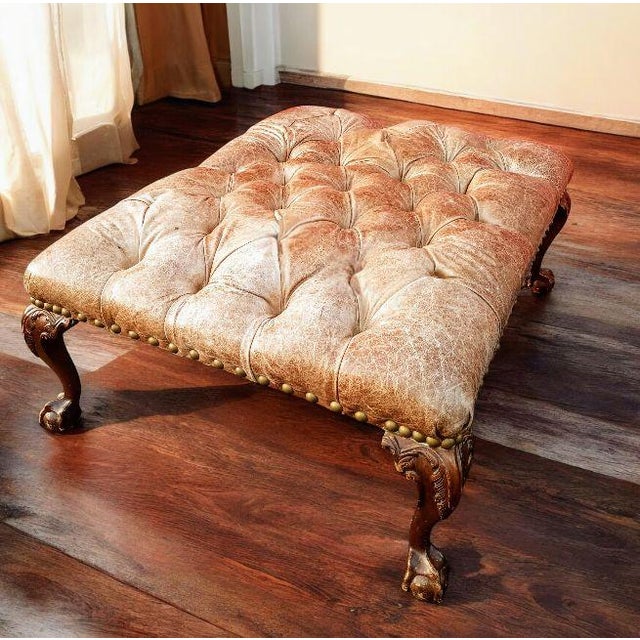 Old Hickory Furniture Company The Chesterfield Leather Ottoman by Old Hickory Tannery For Sale - Image 4 of 8