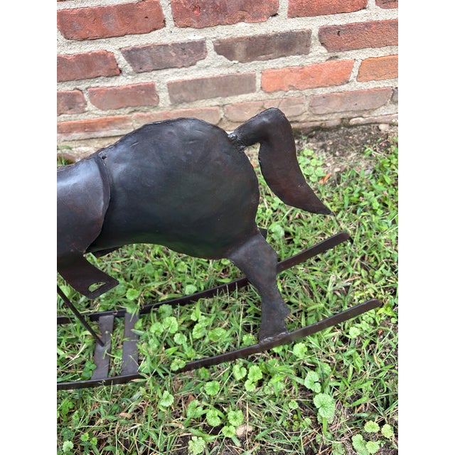 Vintage Handcrafted Hammered Metal Rocking Horse Sculpture For Sale - Image 4 of 18