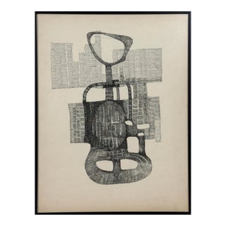 Vintage Abstract Postmodernist Biomorphic Drawing by Louis-René Berge, Framed For Sale