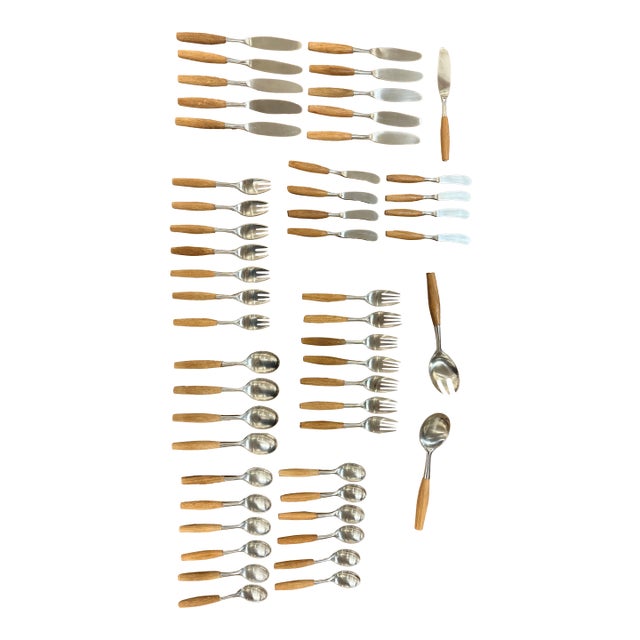 Dansk Wood Accent Flatware – Jens Quistgaard Design, 1970s – Teak & Stainless (52-Piece Set) For Sale