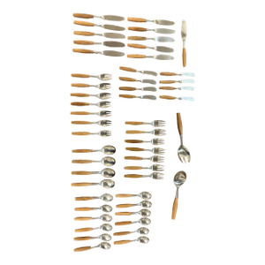 Dansk Wood Accent Flatware – Jens Quistgaard Design, 1970s – Teak & Stainless (52-Piece Set)