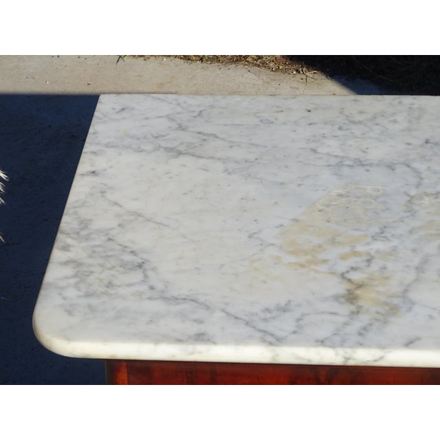 Wood Antique Restoration Chest of Drawers in Mahogany Veneer with White Marble Top For Sale - Image 7 of 18