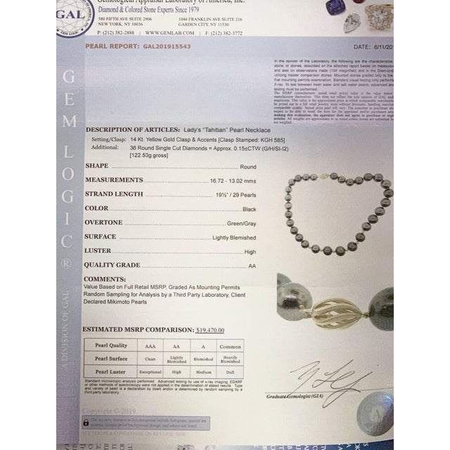 Diamond Tahitian Pearl Necklace 14k Gold Certified For Sale - Image 9 of 9