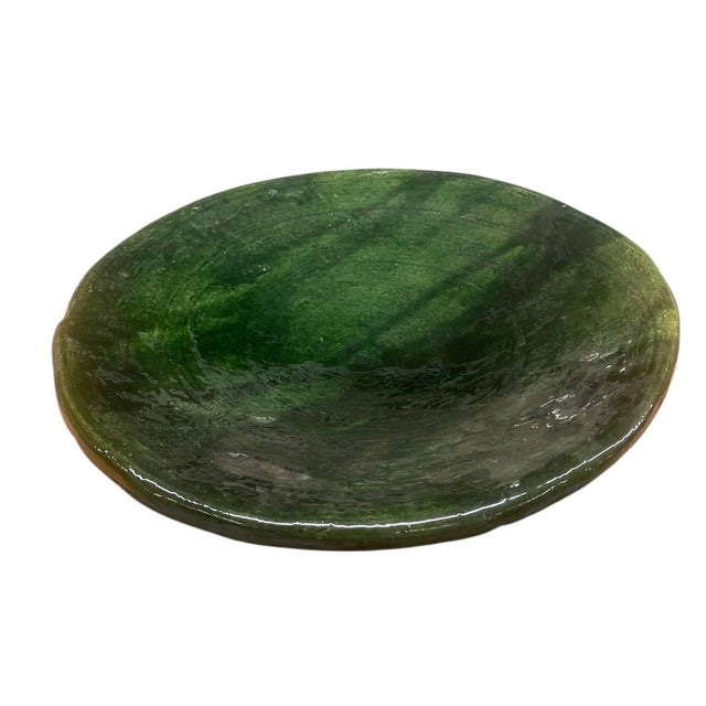 Vintage Moroccan Hand-Glazed Emerald Tamegroute-Style Bowl For Sale - Image 4 of 10