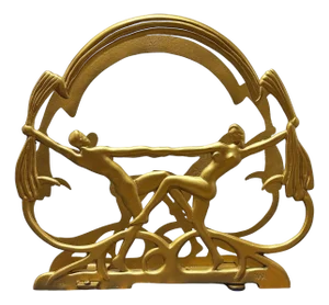 1928 Art Deco Nude Flapper Brass Tone Magazine Rack by Seville Art Metal Studios
