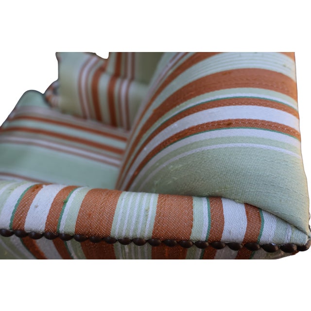 Vintage Baker Furniture Celadon & Rust Striped Wingback Chairs With Nailhead Trim — Pair For Sale - Image 16 of 18