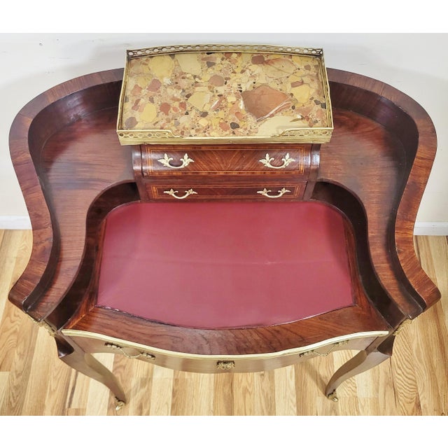 Antique French Louis XV Bronze Leather Slide & Marble Lady's Writing Desk For Sale - Image 10 of 18