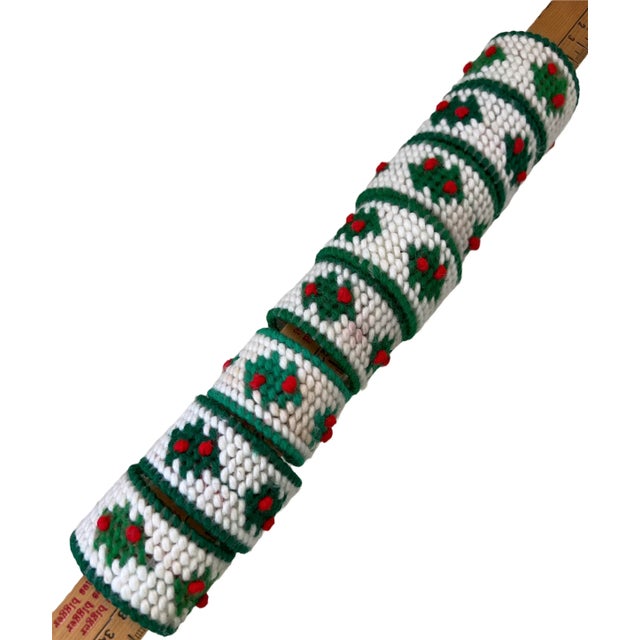 Holiday Christmas Needlepointed Napkin Rings- Set of 8 Red Green White Vintage For Sale In Los Angeles - Image 6 of 12