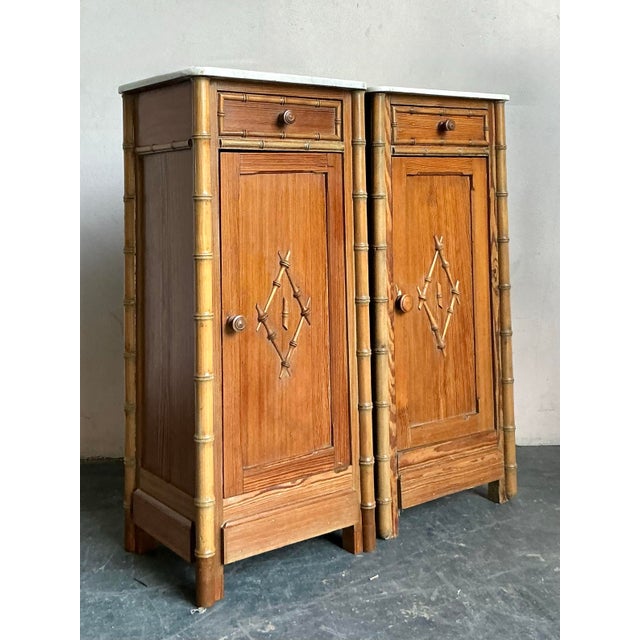 Wood Vintage Boho Bamboo Trimmed. Nightstands - A Pair For Sale - Image 7 of 7