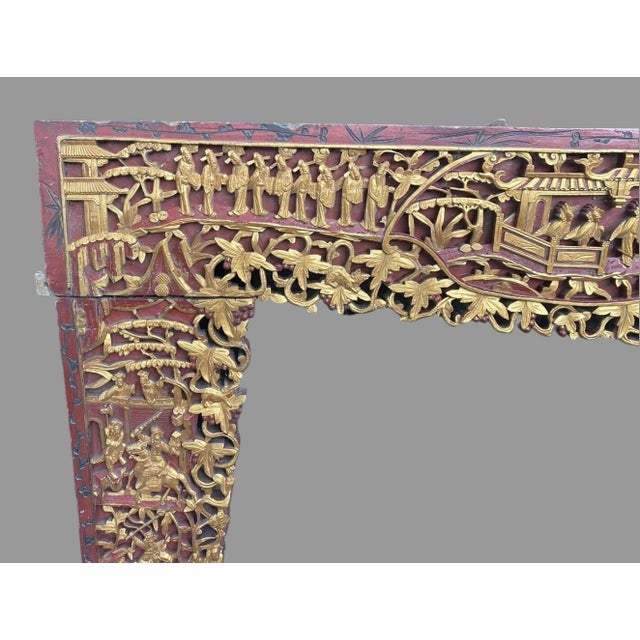 Brass Antique Carved & Gilt Decorated Wooden Oriental Doorway Panel Valence 19th Century For Sale - Image 8 of 11