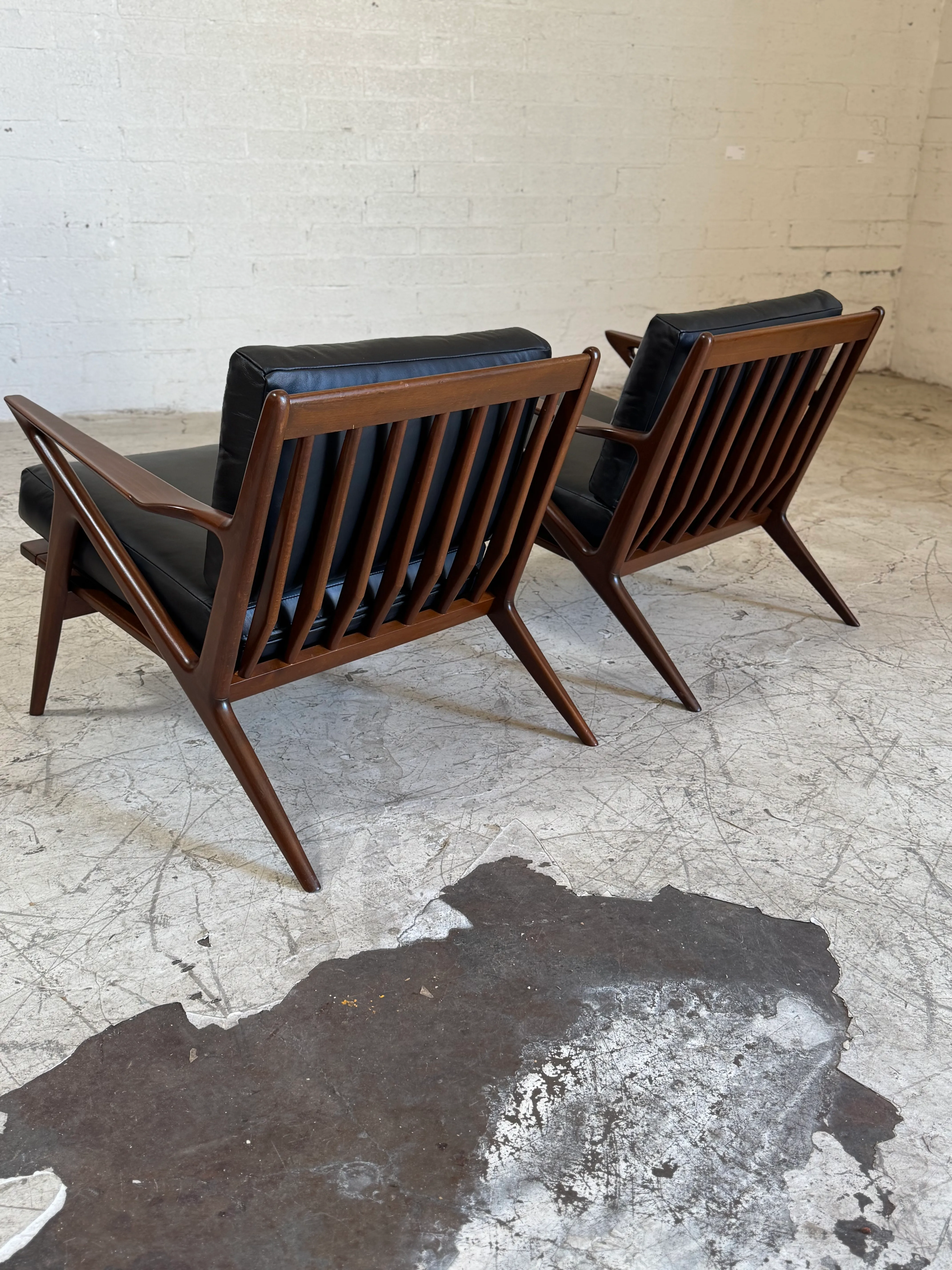 Danish Modern Walnut and Black Leather Lounge Z Chairs by Poul