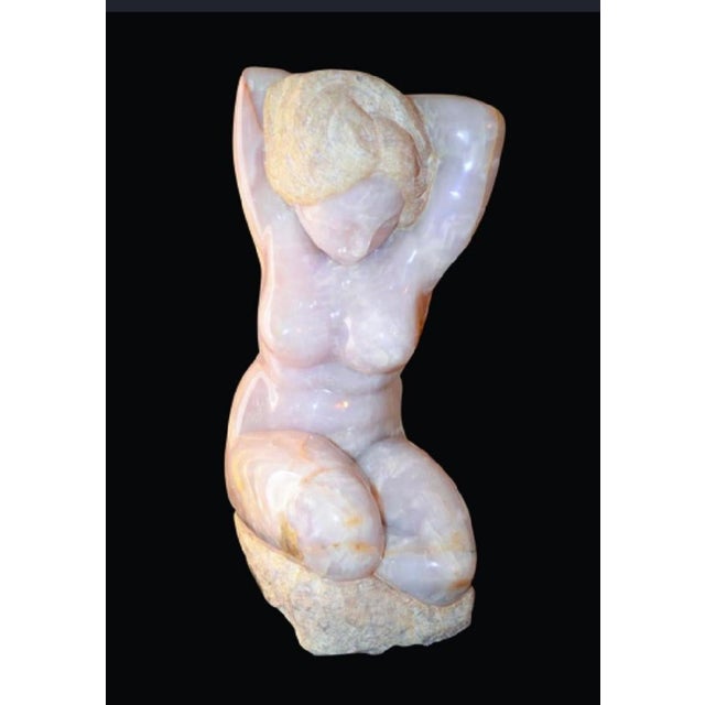 Gemstone Bernard Simon 1960 Nude Pink Onyx Carved Statue For Sale - Image 7 of 7