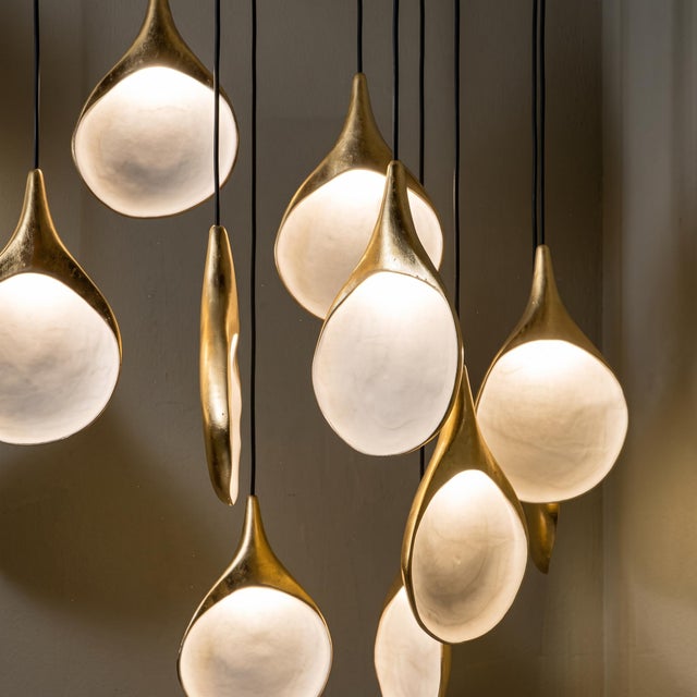 Contemporary Ceramic Pendant Light, Gold, Large - Stillabunt by Oggetti For Sale - Image 3 of 6