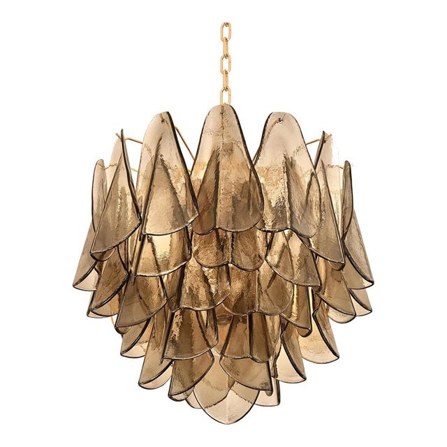 Contemporary modern smoked-fumè "rondini" murano glass chandelier. "rondini" are traditional elements of murano glass....