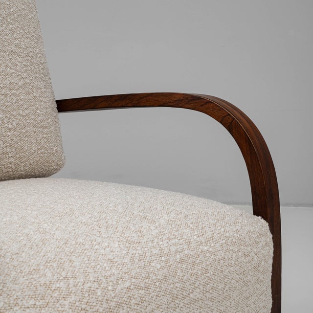 20th Century French Art Deco Upholstered Armchair With Reclining Back For Sale - Image 13 of 18