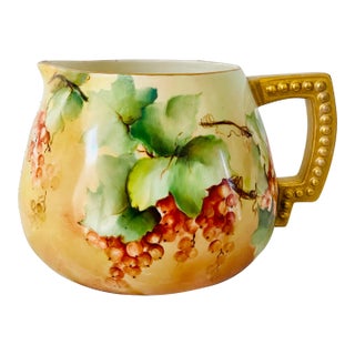 Late 19th Century Antique Hand Painted Cranberries Cider Cabinet Pitcher Attributed to Limoges For Sale