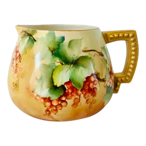 Late 19th Century Antique Hand Painted Cranberries Cider Cabinet Pitcher Attributed to Limoges